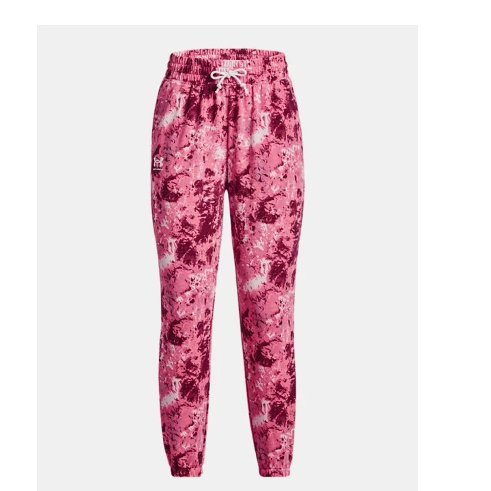 NWT Under Armour Pink Tie Dye Rival Terry Print Joggers Pant SM